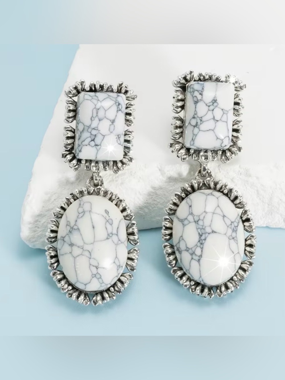Western White Statement Drop Earrings Cowgirl Earrings